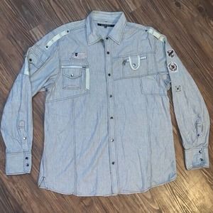 Carbon Black‎ Long Sleeve Button Up Shirt Utility Striped Black Mens Size Xl